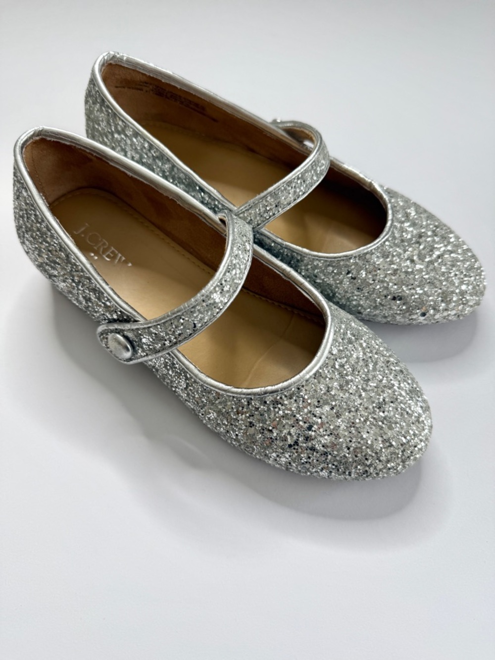 J CREW FACTORY Crewcuts Girls Silver Glitter Mary Jane Heeled Dress Shoes CB054 - Picture 2 of 8